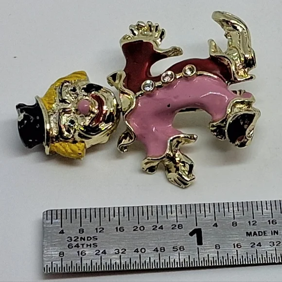 * Vintage Two-Faced Happy Sad Clown Spinning Head Pin Brooch